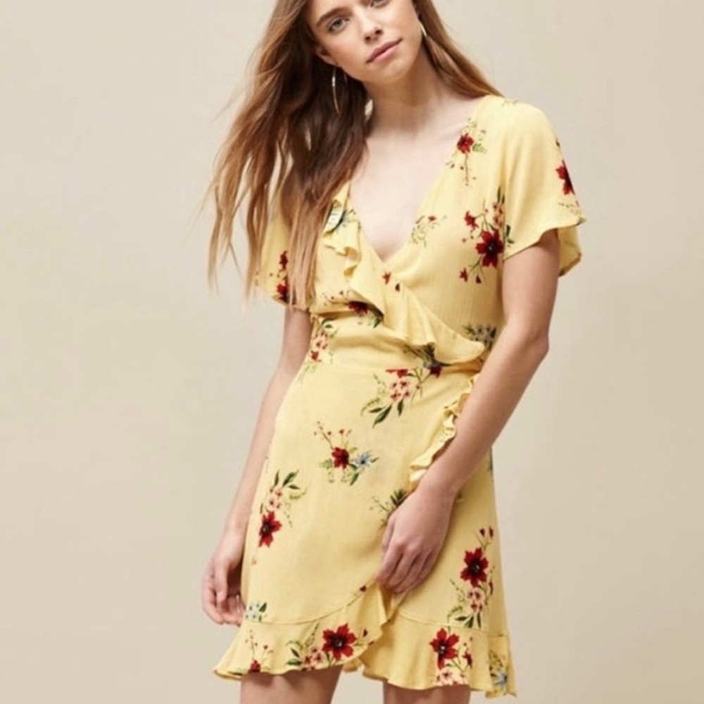LA Hearts Yellow Floral Wrap Dress